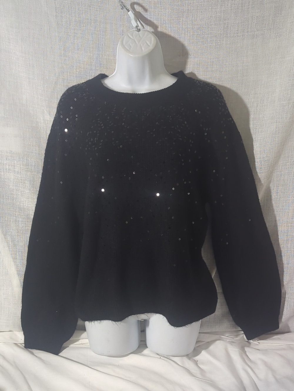 Vince Camuto Black Sequin Crewneck Sweater